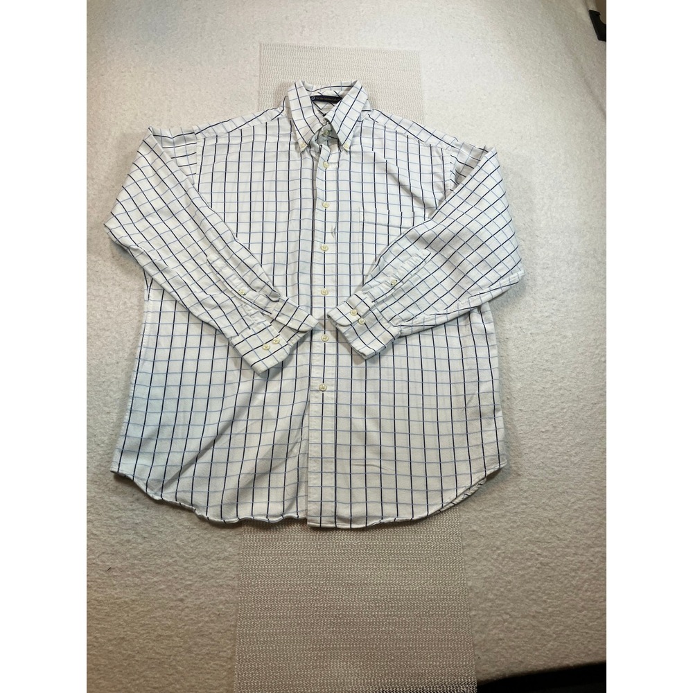 Tommy Hilfiger Mens Windowpane Check Shirt‎ Size 16 32/33 White Blue TLC Collar